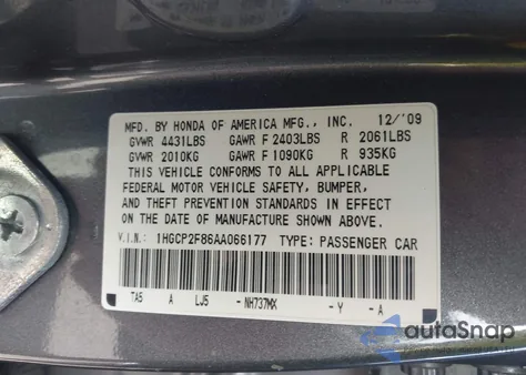 2010 Honda Accord Exl from USA, damaged, VIN 1HGCP2F86AA066177